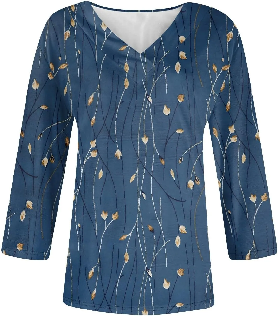 Summer Shirts for Women,Women's Floral Print V-Neck 3/4 Sleeve Casual Blouse Top Elegant Spring Summer Fashion