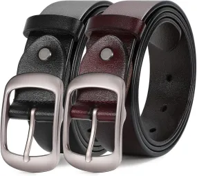 SUOSDEY Fashion Womens Leather Belt, Soft Leather Waist Belt with Pin Buckle for Jeans Pants,width 1.3"