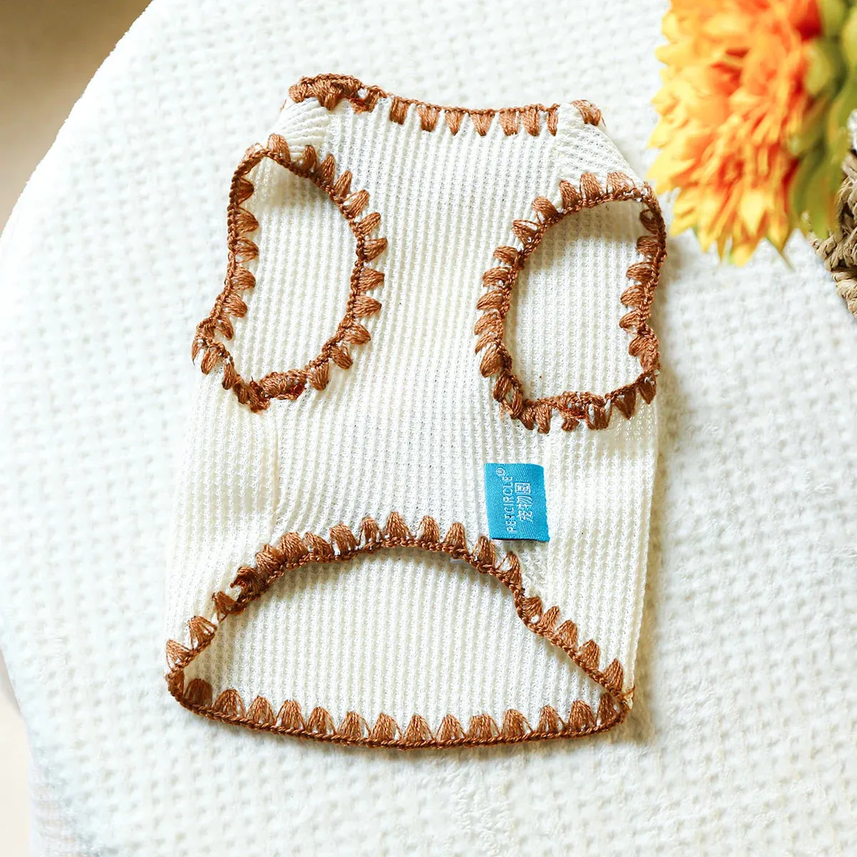 Sweet Dreams Collection: Spring/Autumn Stretch Waffle Ice Cream Cub Bear Knit Pullover - Adorable Pet Tank Top for Small to Medium Dogs and Cats