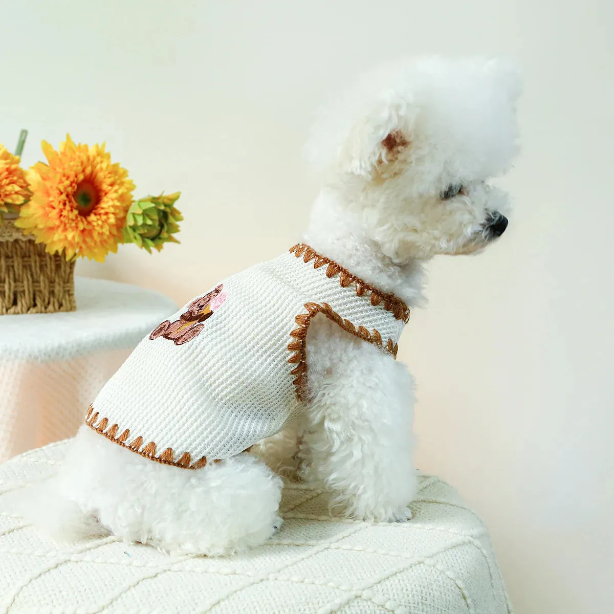 Sweet Dreams Collection: Spring/Autumn Stretch Waffle Ice Cream Cub Bear Knit Pullover - Adorable Pet Tank Top for Small to Medium Dogs and Cats