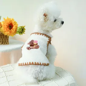 Sweet Dreams Collection: Spring/Autumn Stretch Waffle Ice Cream Cub Bear Knit Pullover - Adorable Pet Tank Top for Small to Medium Dogs and Cats