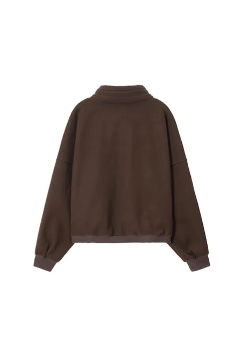 Textured Wrap-Collar Pullover Sweatshirt with Pockets - Fleece & Unlined