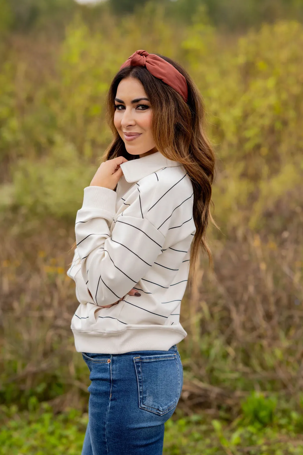 Thin Striped Quarter Zip Pullover