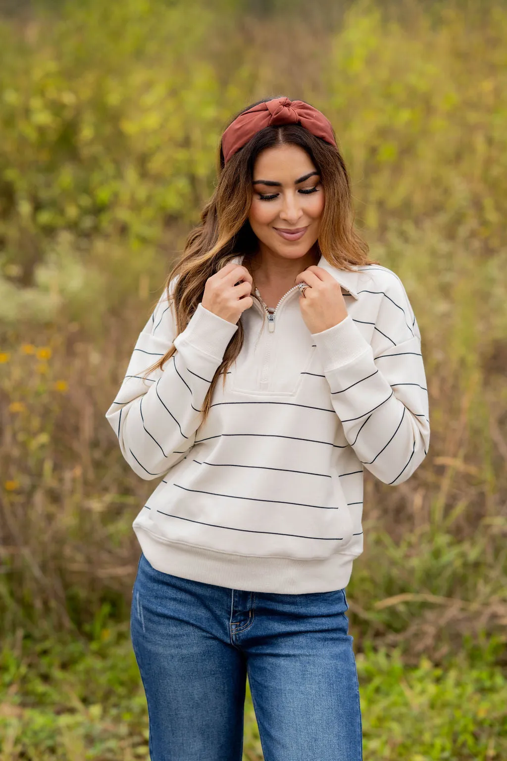 Thin Striped Quarter Zip Pullover