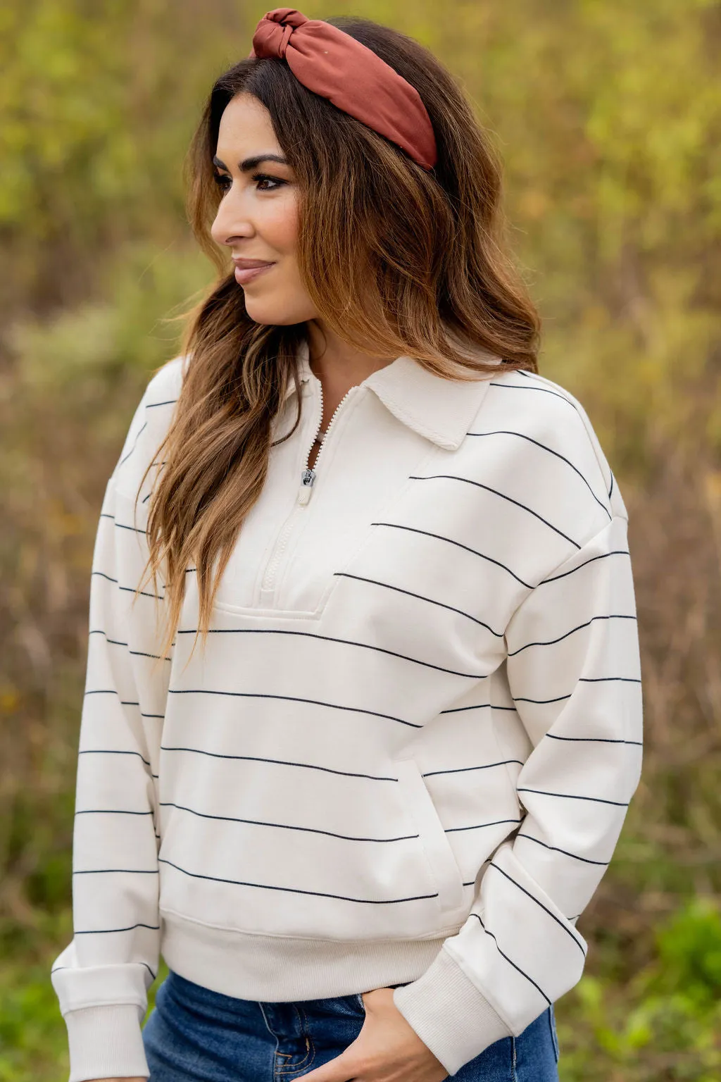 Thin Striped Quarter Zip Pullover