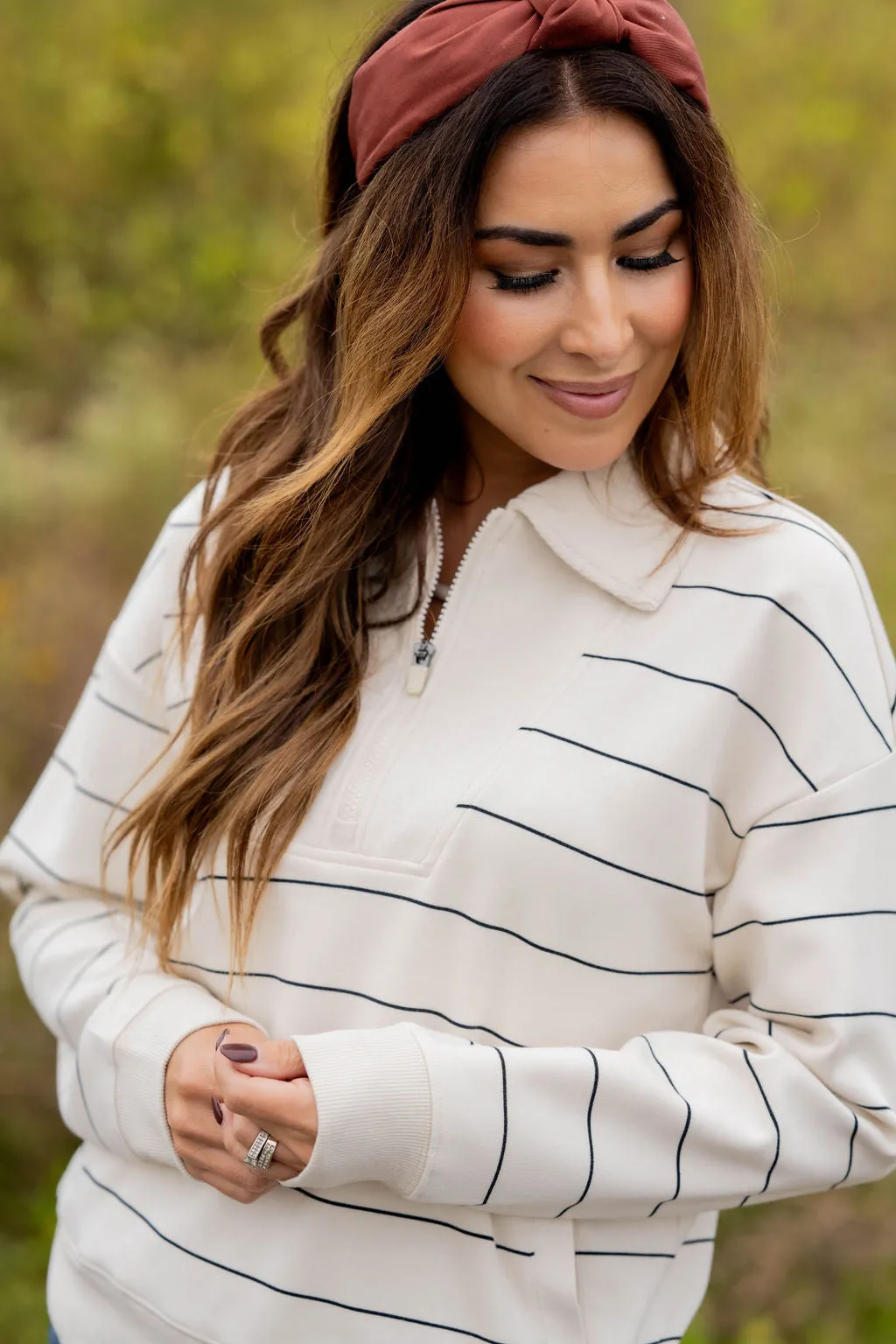 Thin Striped Quarter Zip Pullover