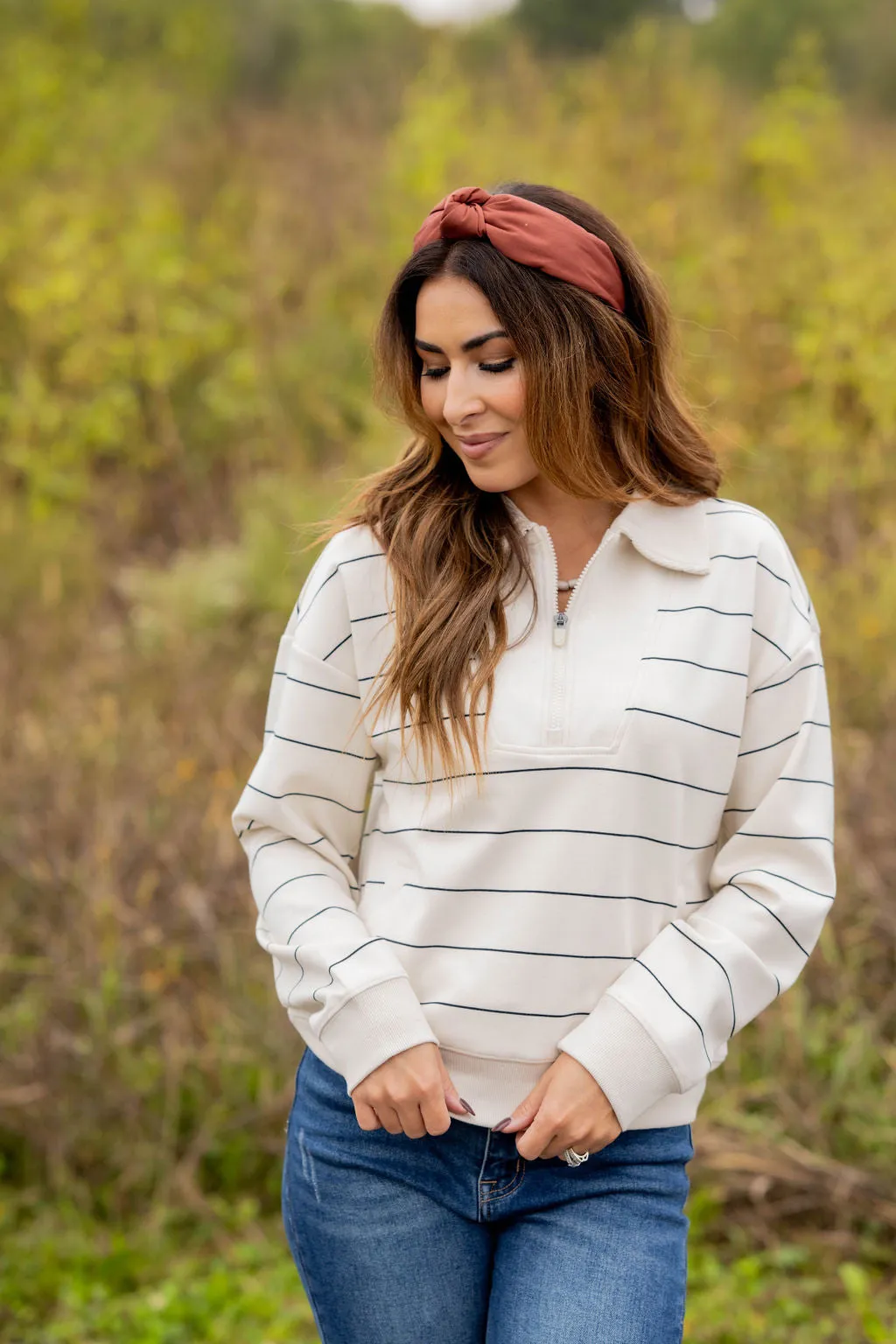 Thin Striped Quarter Zip Pullover