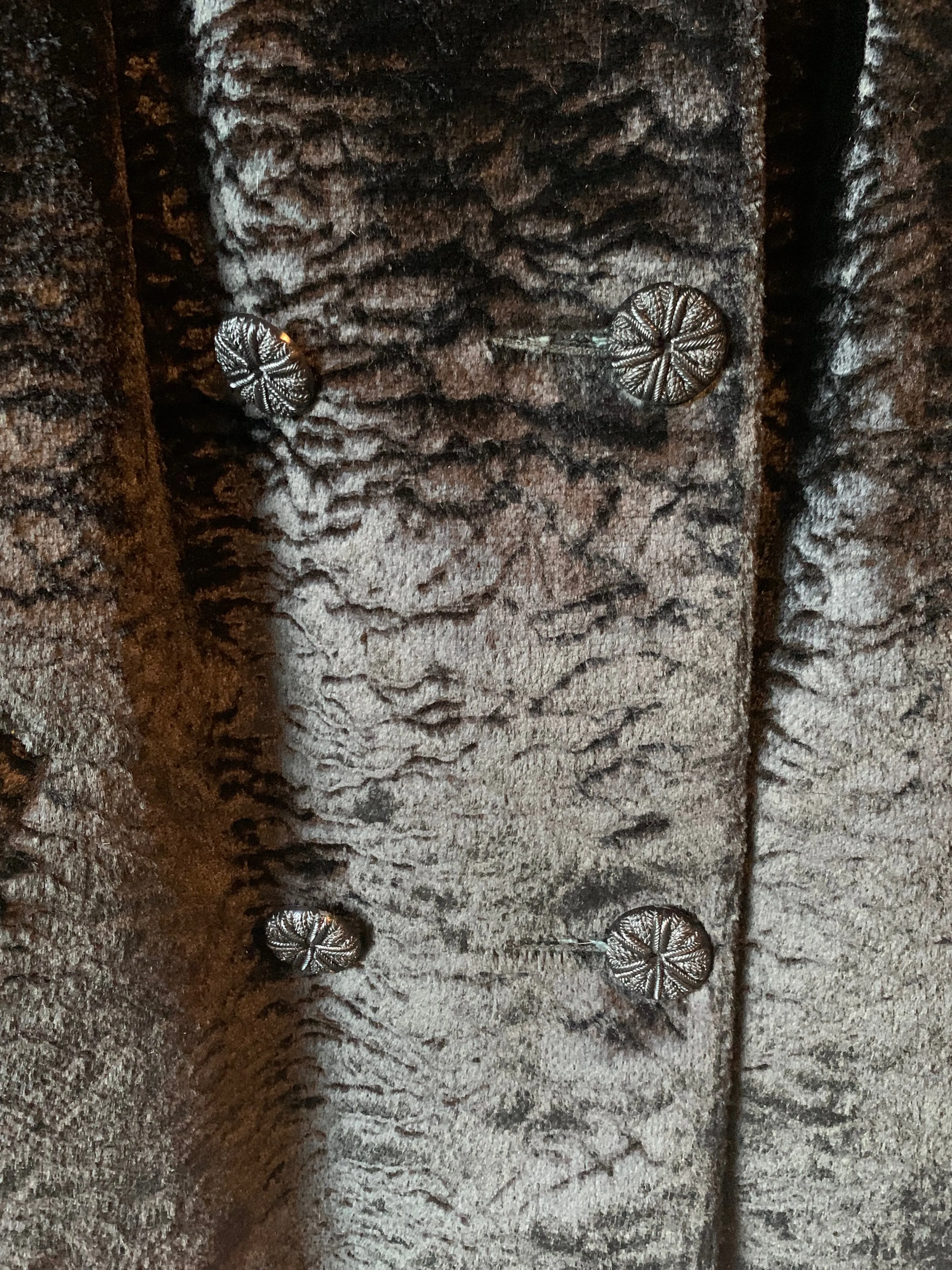 Vintage Sleek Black Rabbit Fur Collar Coat (M)