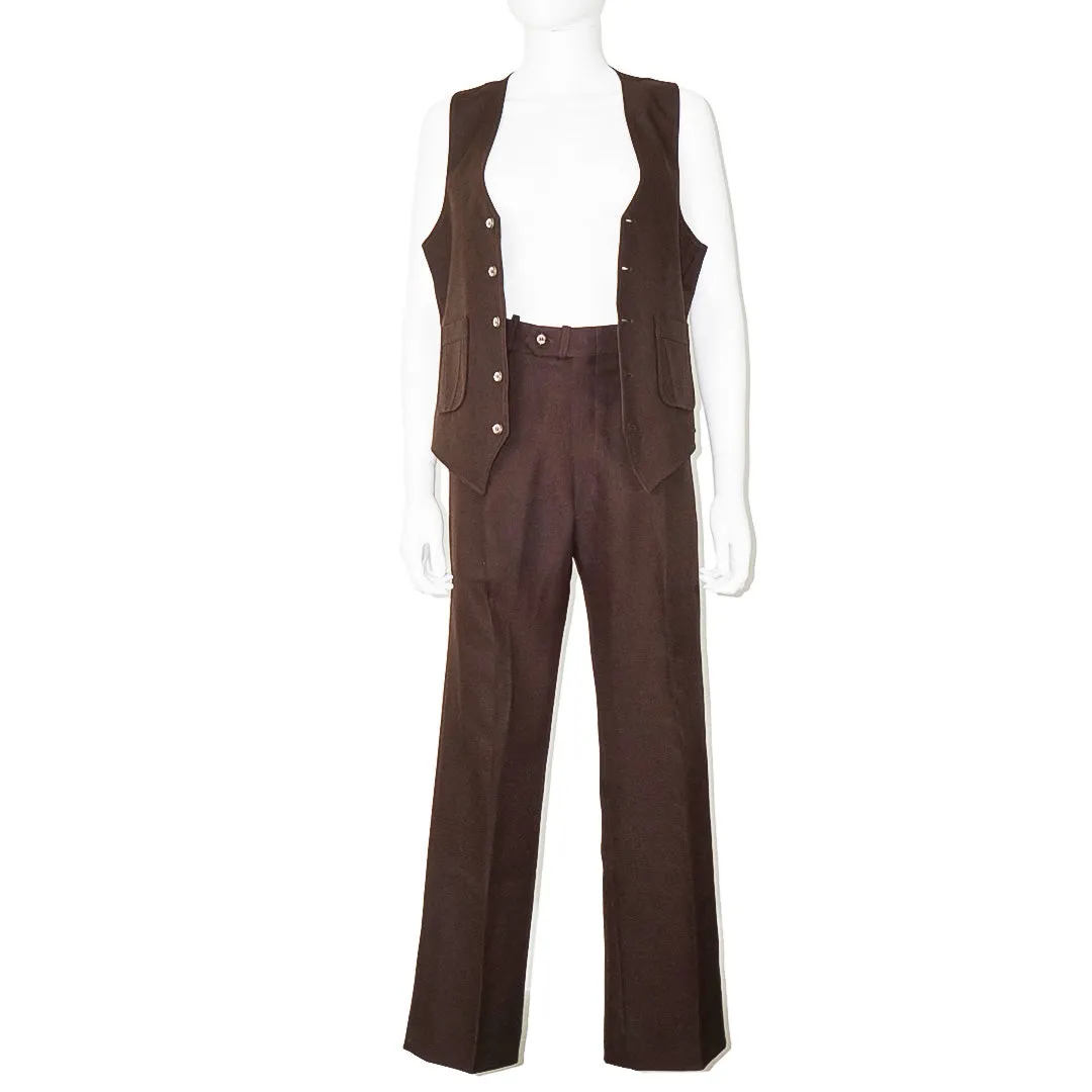VINTAGE Tailored Brown Pants Vest Suit