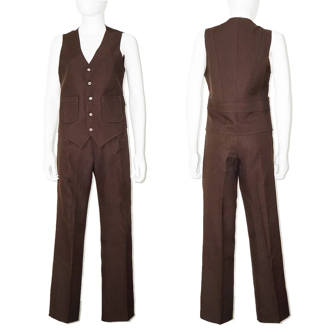 VINTAGE Tailored Brown Pants Vest Suit