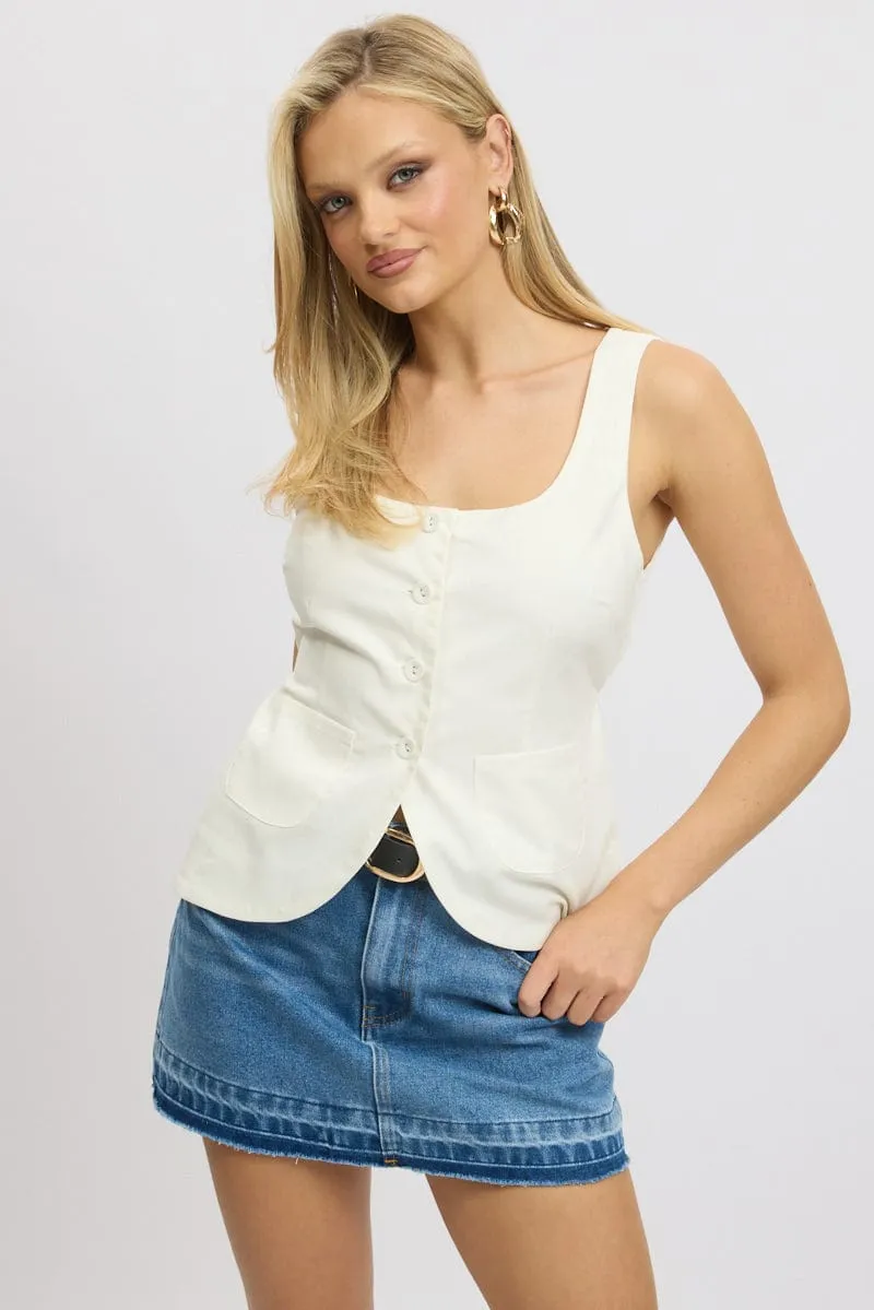 White Linen Vest Tailored