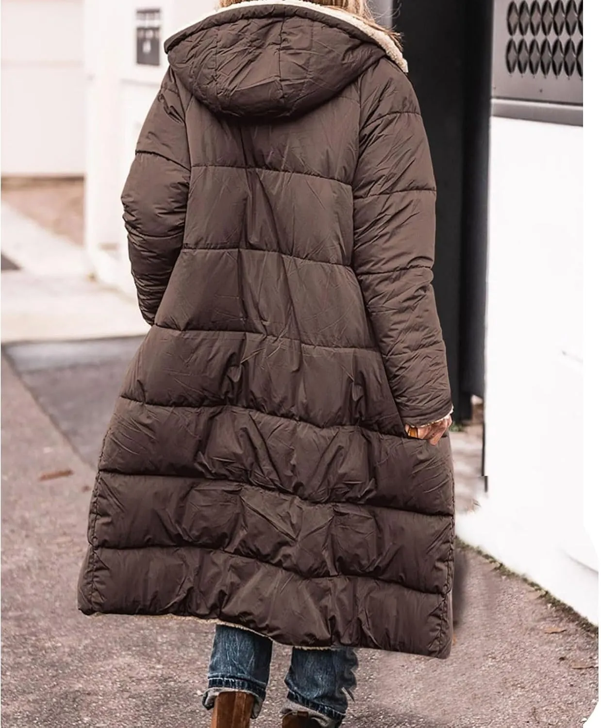 Women's 2024 Winter Down Jacket Fleece Lined Hooded Zip Up Oversized Long Puffer Jackets Thick Warm Quilted Down Coat