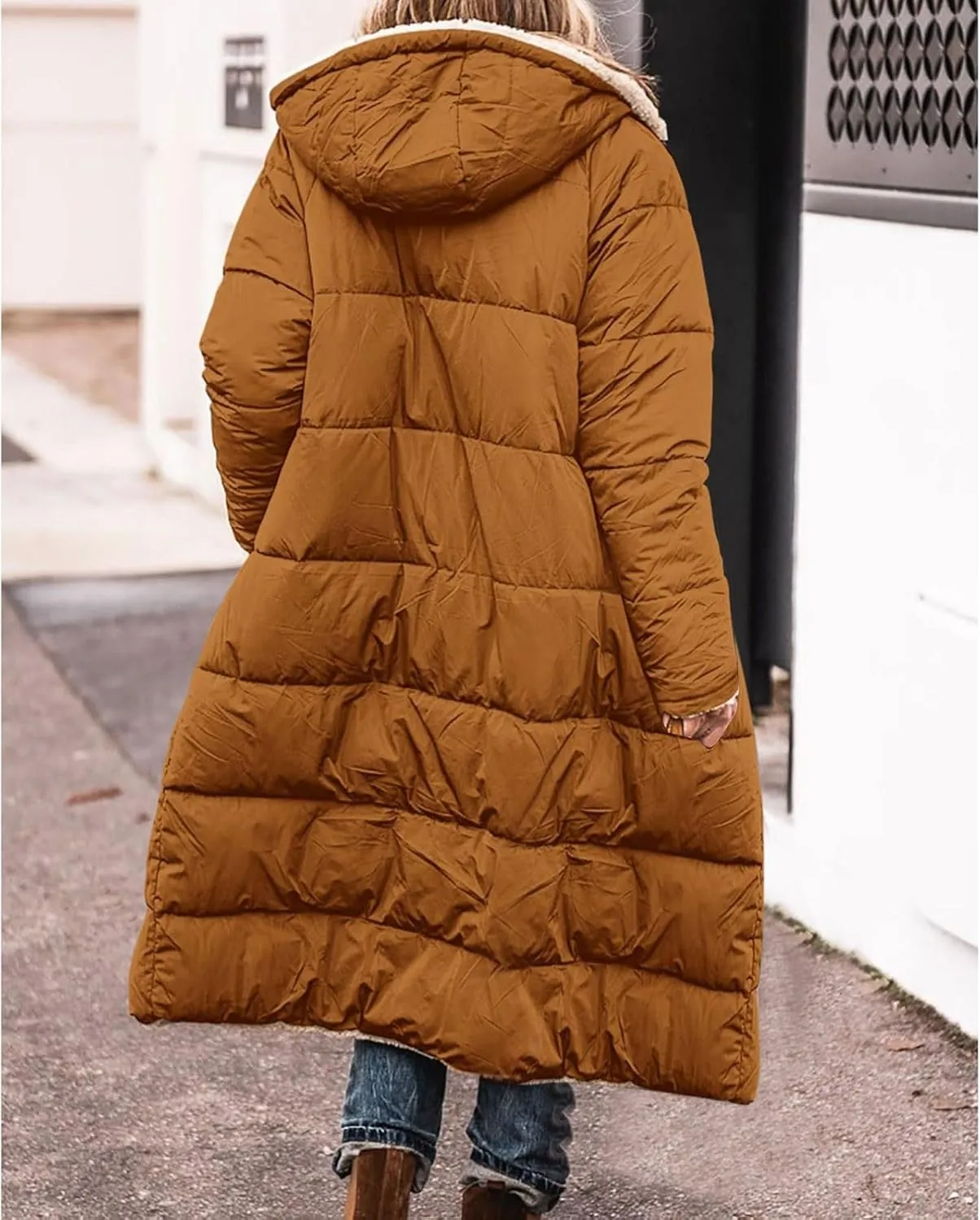 Women's 2024 Winter Down Jacket Fleece Lined Hooded Zip Up Oversized Long Puffer Jackets Thick Warm Quilted Down Coat