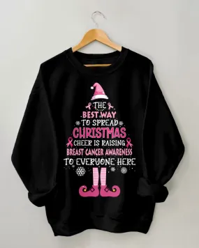 Women's Christmas Tree Breast Cancer Awareness Print Long-sleeve Sweatshirt
