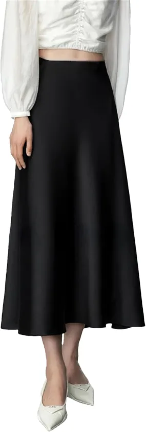 Women's High Waisted Satin Skirt Elegant A-Line Cocktail Party Wedding Silk Skirts