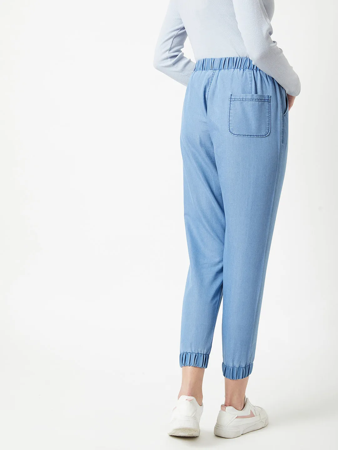 Women's L Blue Regular Length Mid Rise Clean Look Regular Fit Denim Joggers