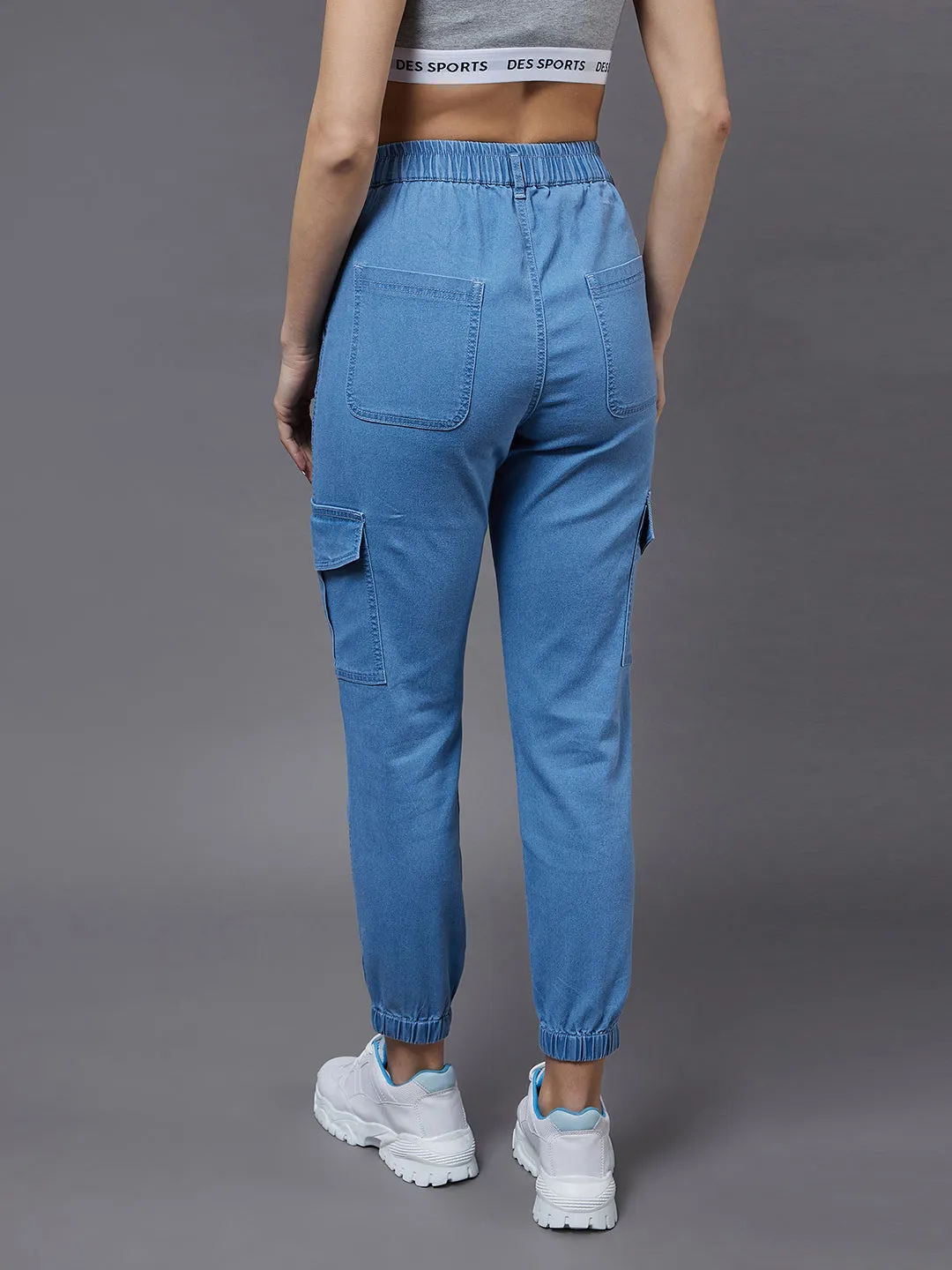 Women's Light Blue High Rise Regular Light Weight Stretchable denim joggers