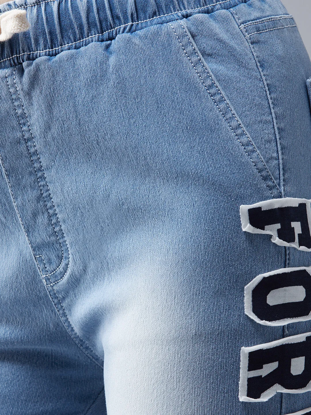 Women's Light Blue Regular Fit Mid Rise Clean Look Regular Length Stretchable Denim Jogger