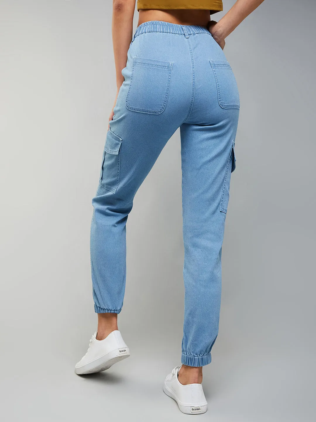 Women's Light Blue Regular High rise Light Weight Stretchable Denim Joggers