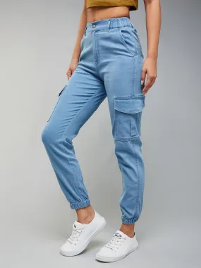 Women's Light Blue Regular High rise Light Weight Stretchable Denim Joggers