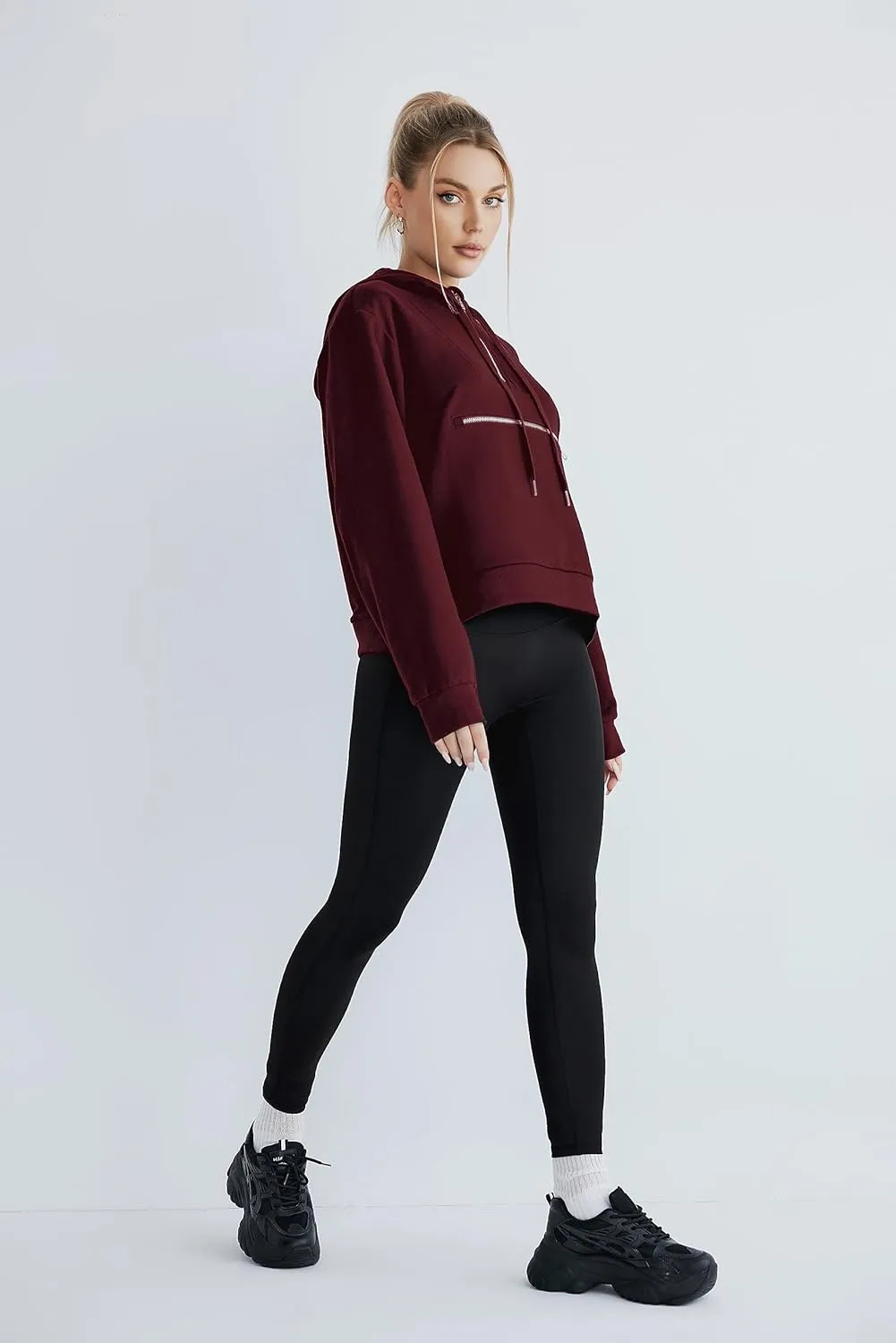 Women's Thin Tunic Hoodies Long Sleeve Zip Up Sweatshirts Pullover Blouse Tops