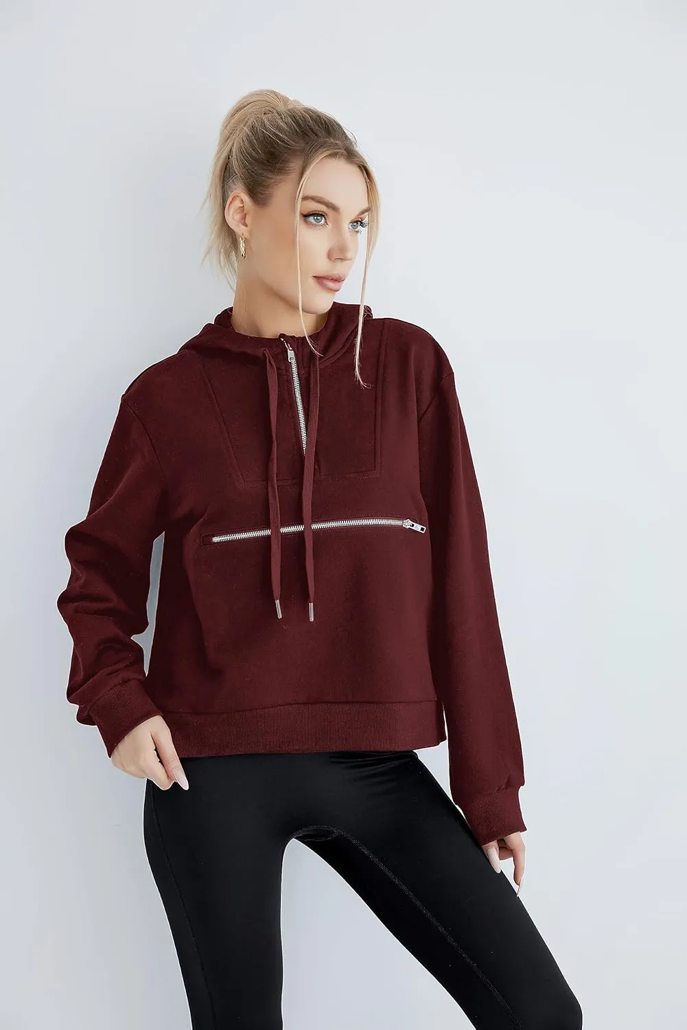 Women's Thin Tunic Hoodies Long Sleeve Zip Up Sweatshirts Pullover Blouse Tops
