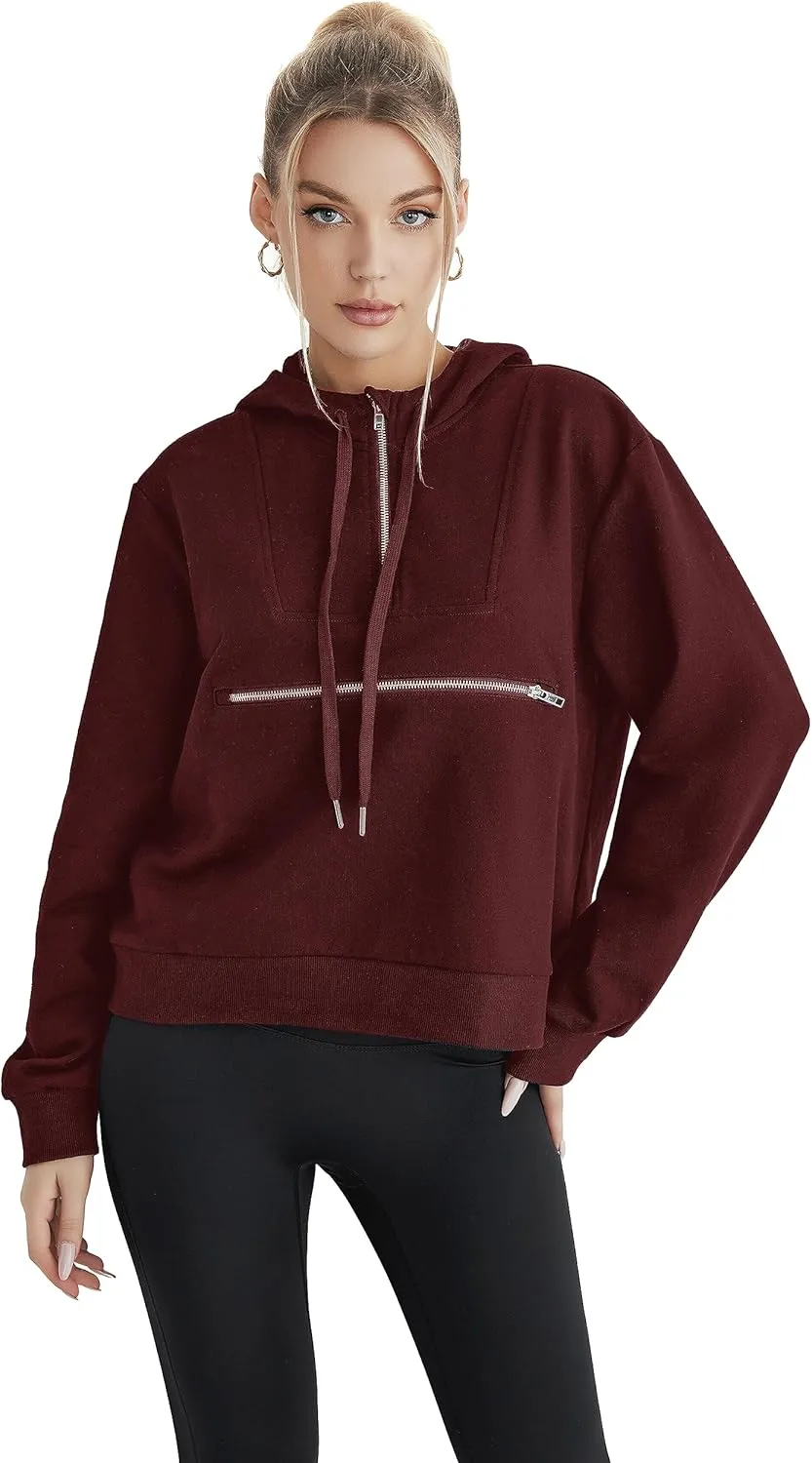 Women's Thin Tunic Hoodies Long Sleeve Zip Up Sweatshirts Pullover Blouse Tops