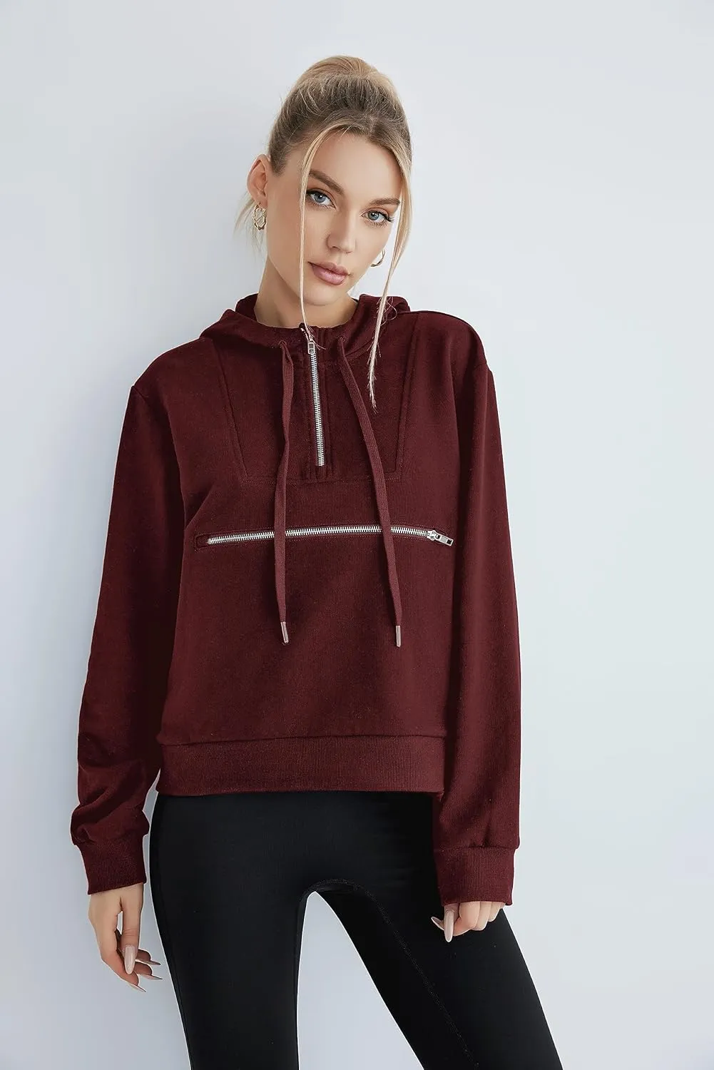 Women's Thin Tunic Hoodies Long Sleeve Zip Up Sweatshirts Pullover Blouse Tops