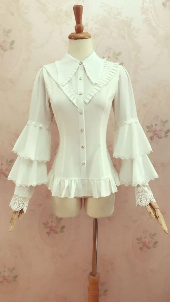 Yilia~Elegant Lolita Long Sleeve Slim Fit Blouse