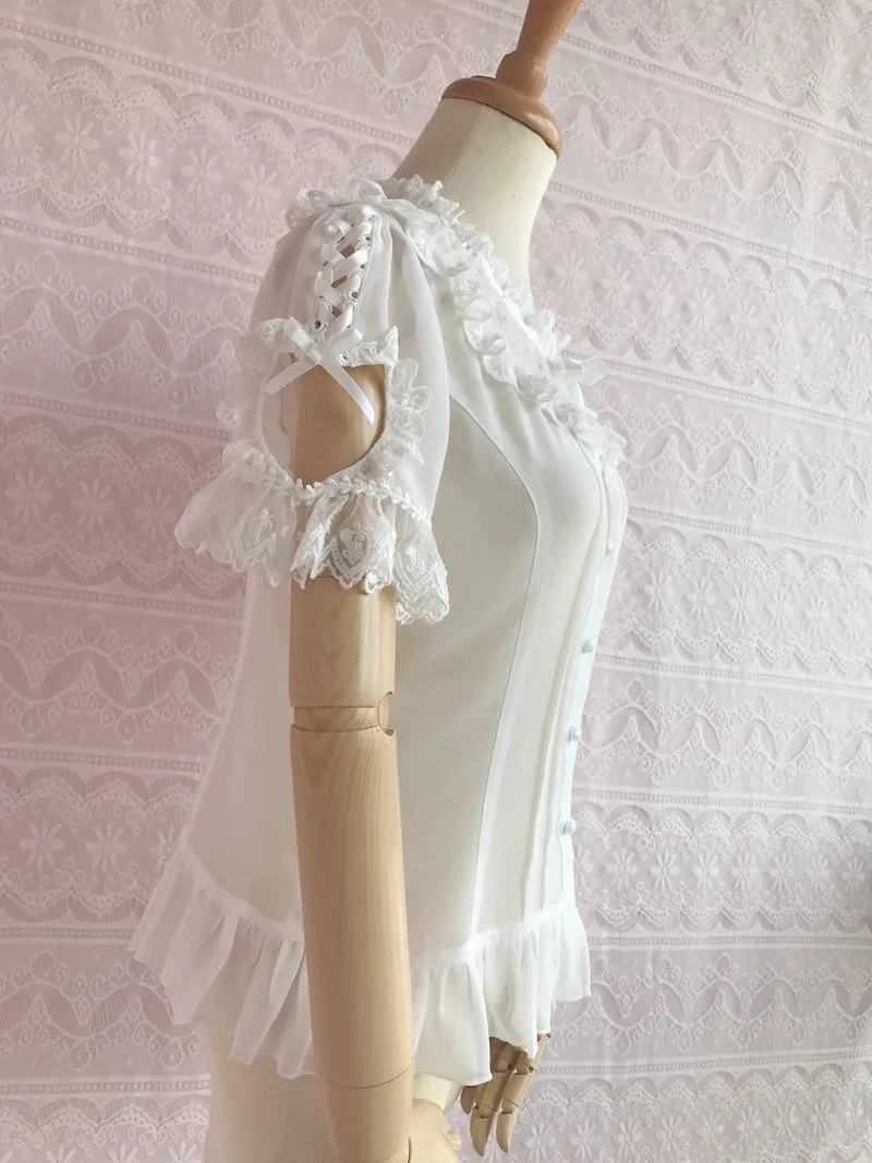 Yilia~Sweet Lolita Puff Sleeve Short Sleeve Blouse
