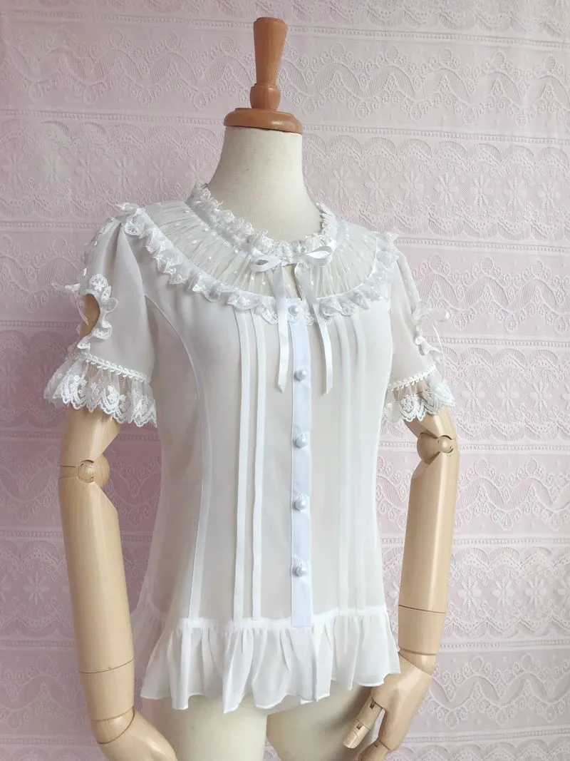 Yilia~Sweet Lolita Puff Sleeve Short Sleeve Blouse