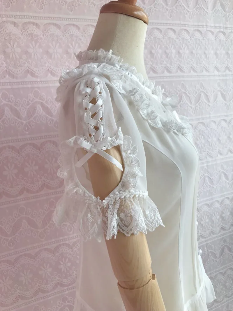 Yilia~Sweet Lolita Puff Sleeve Short Sleeve Blouse