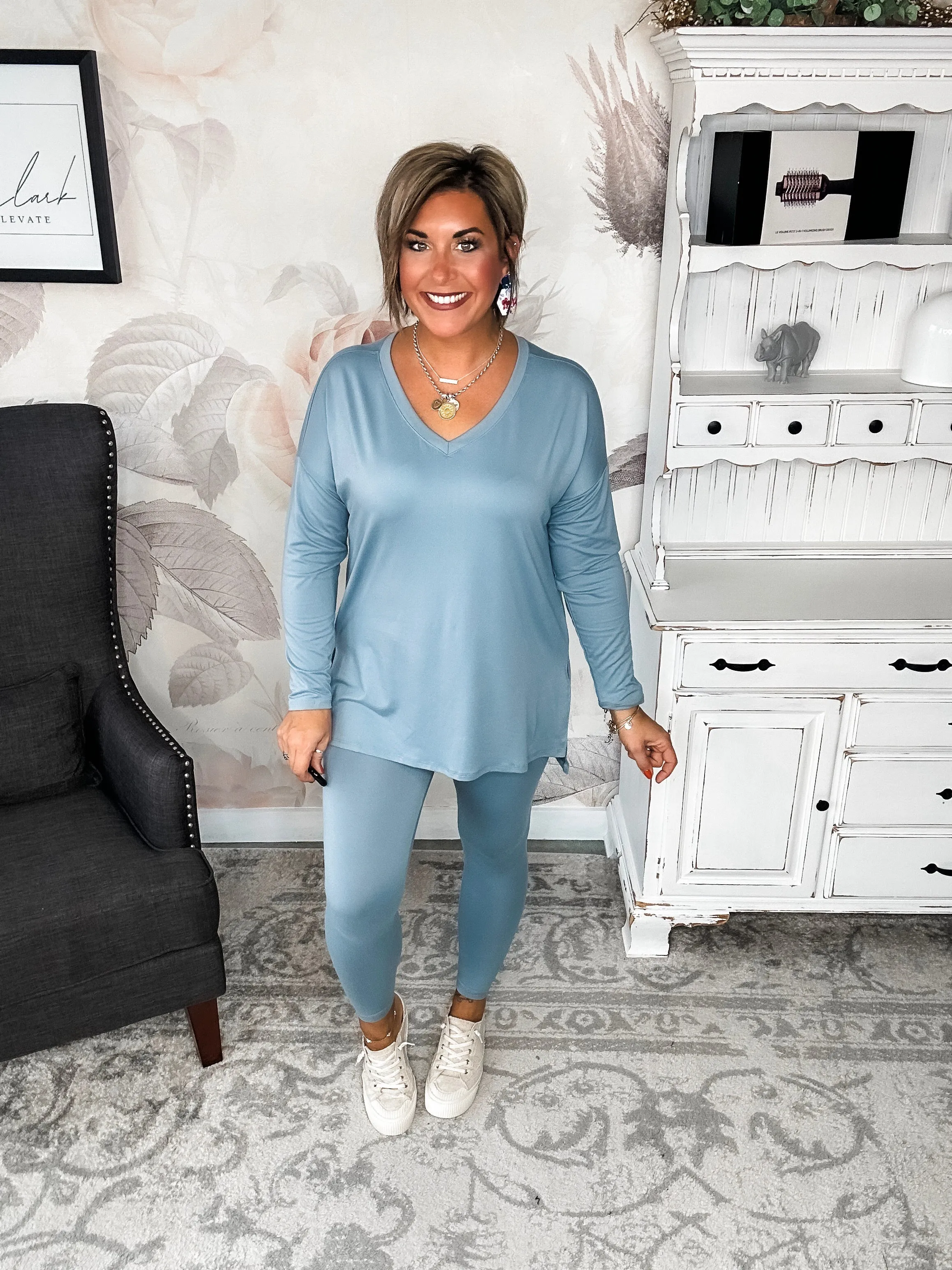 You Can't Resist This Loungewear Set - Blue Grey