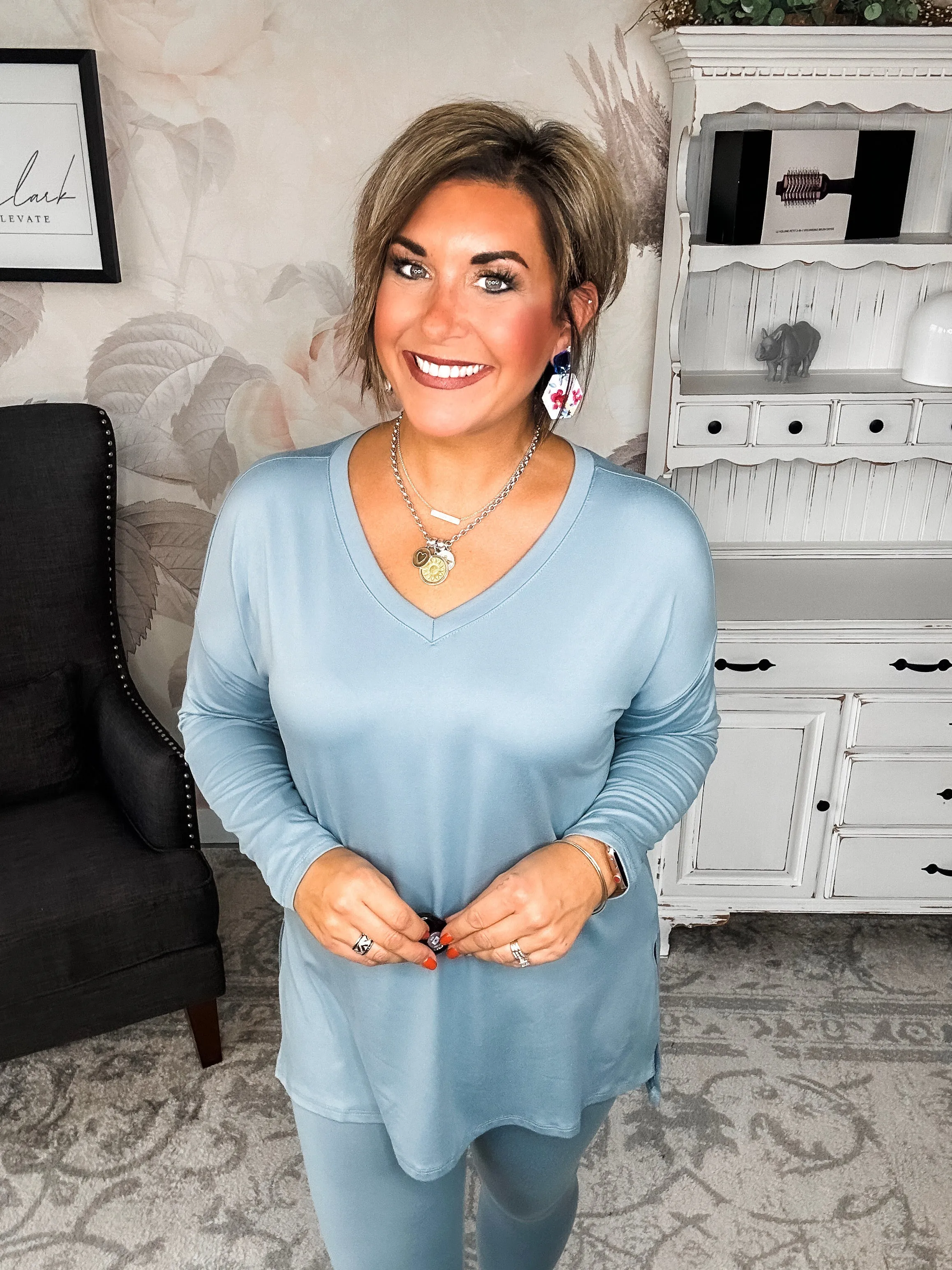 You Can't Resist This Loungewear Set - Blue Grey