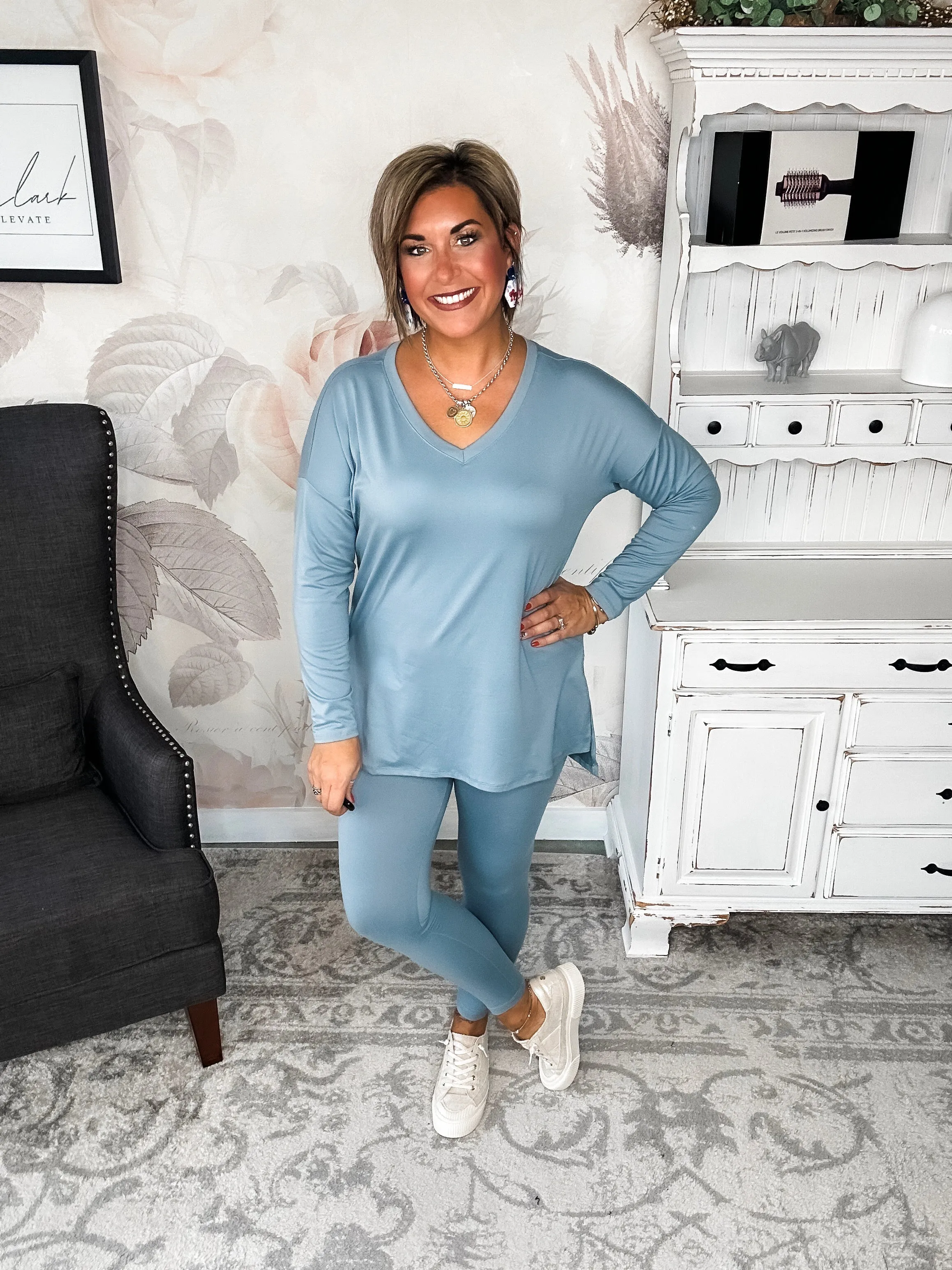 You Can't Resist This Loungewear Set - Blue Grey