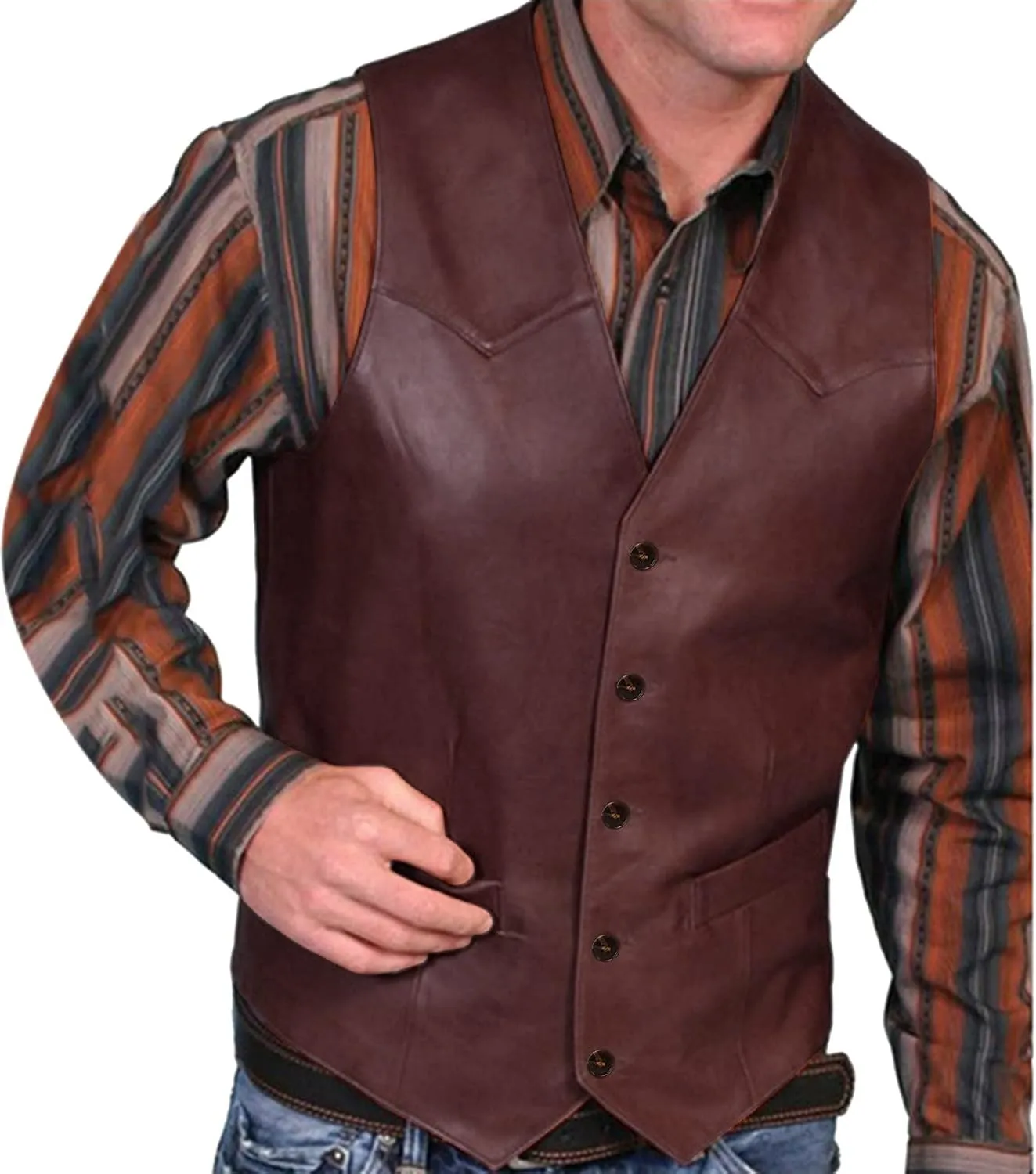 ZYXTIM Men's Retro Faux Leather Vest Sleeveless Casual Western Cowboy Suit Jacket Buffalo Hide Motorcycle Protective Coat