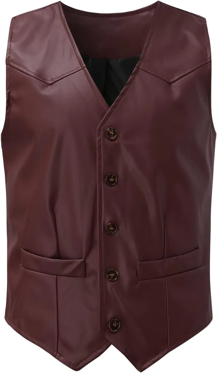 ZYXTIM Men's Retro Faux Leather Vest Sleeveless Casual Western Cowboy Suit Jacket Buffalo Hide Motorcycle Protective Coat